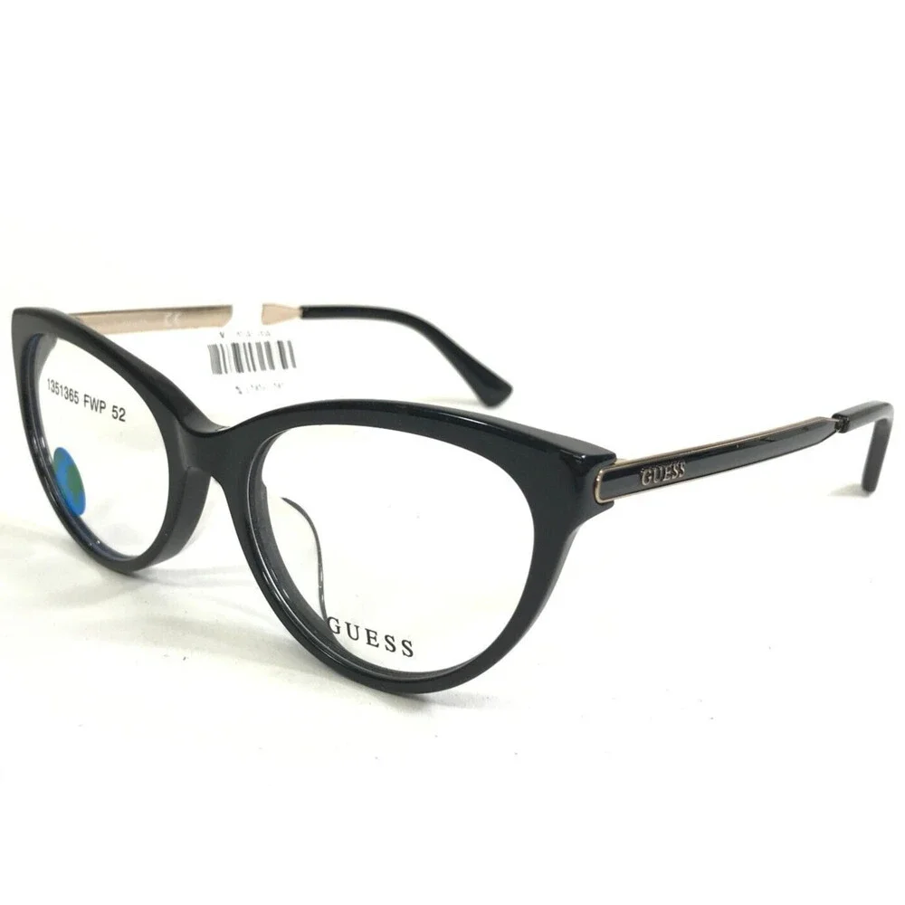 Guess Eyeglasses Frames GU2462A-4 001 Black Gold Cat Eye Full Rim 52-17-140